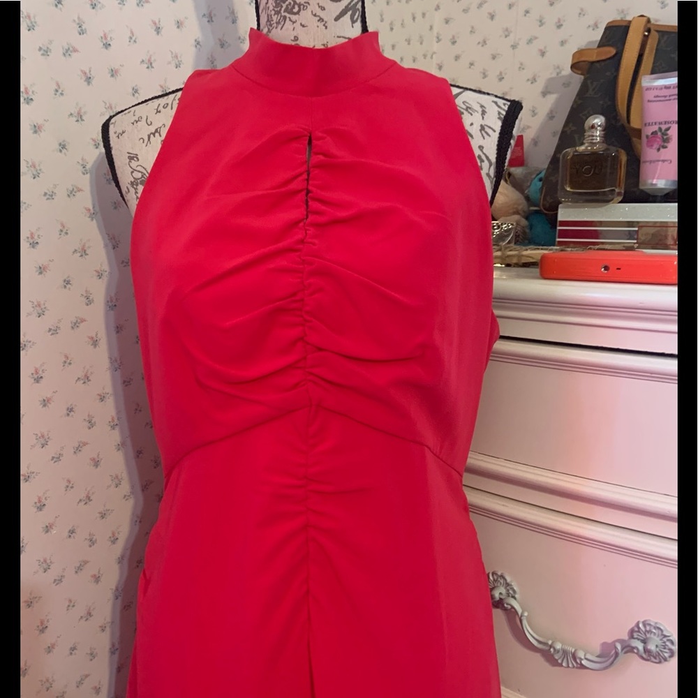 Halston Heritage Ruched Ruffle Fuchsia Dress - Picture 3 of 15